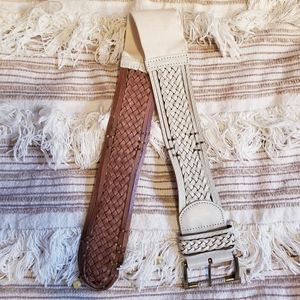 Anthropologie White Woven Leather Waist Belt